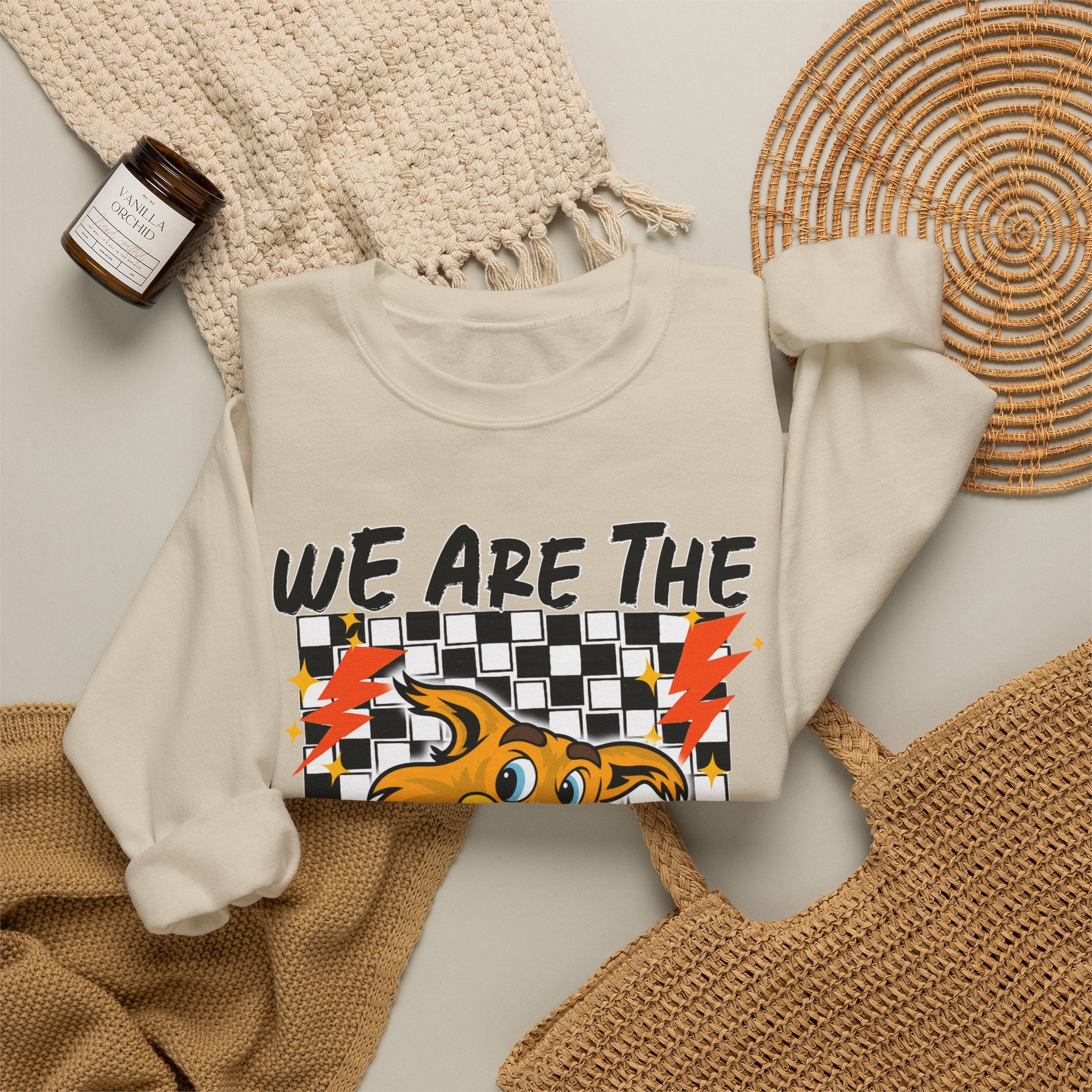 ADULT Wildcats Checkerboard Crewneck Sweatshirt – "We Are The Wildcats" School Spirit Sweater