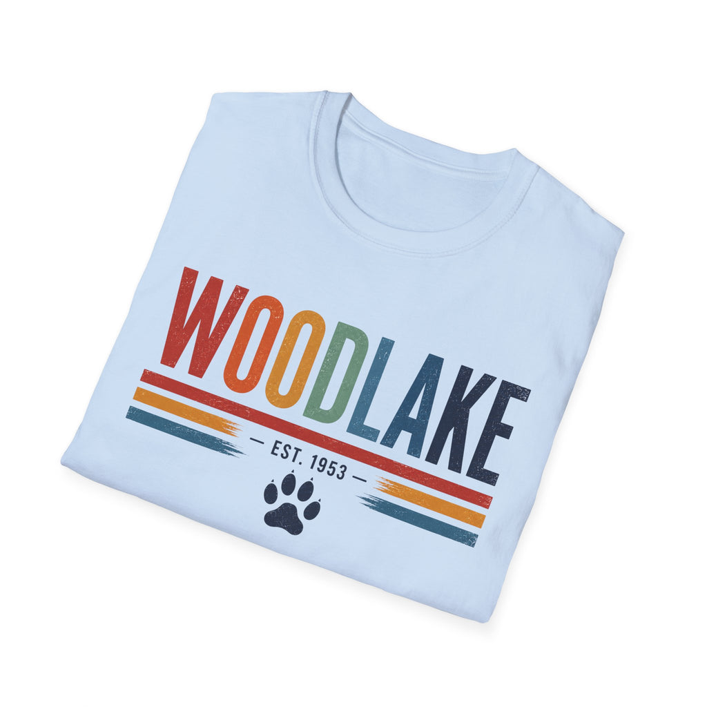 ADULT Woodlake Retro Logo T‑Shirt — Est. 1953 with Paw Print