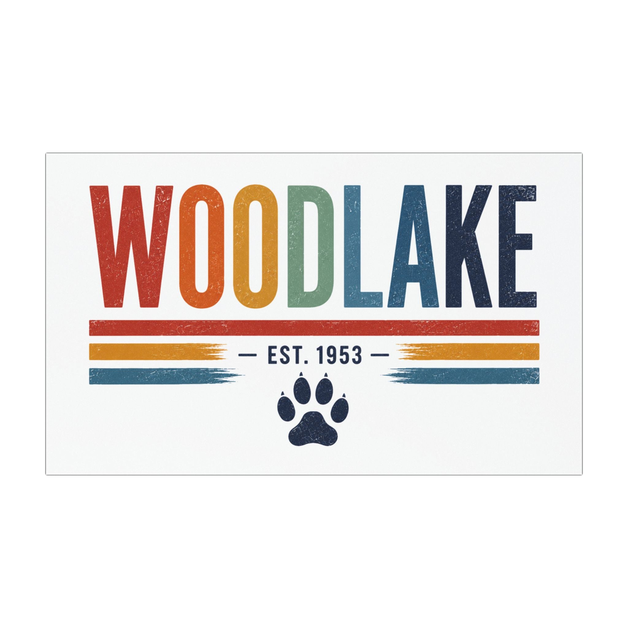 Woodlake Est. 1953 Paw Car Magnet — Retro Striped Lake House Decal