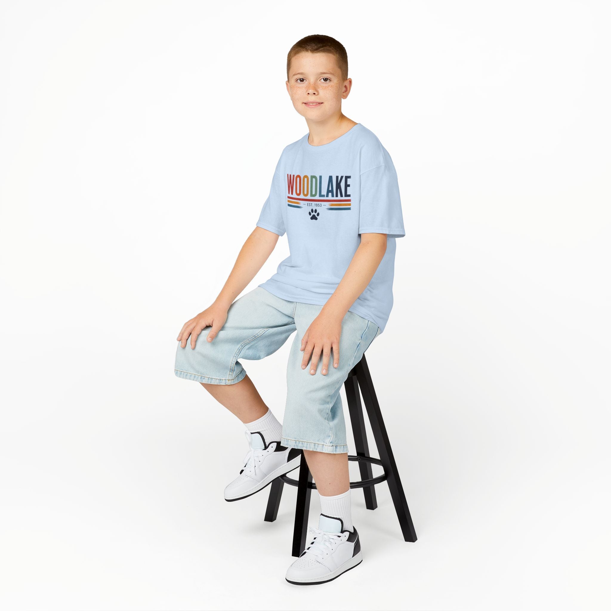 YOUTH Woodlake Tee - EST. 1953 - Retro Stripes & Paw Graphic