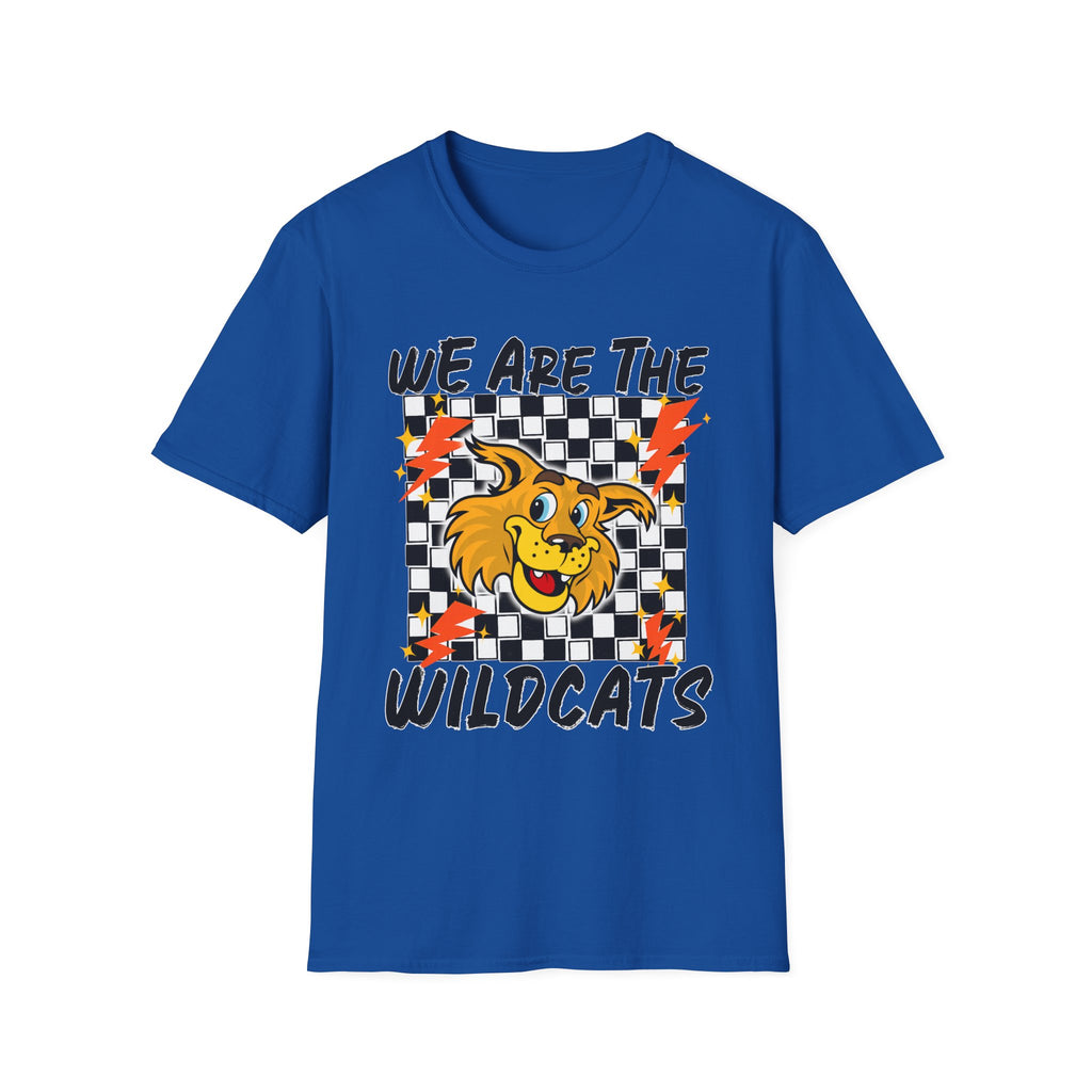 ADULT Wildcats Checkerboard T-Shirt — "We Are The Wildcats" Retro Mascot Tee