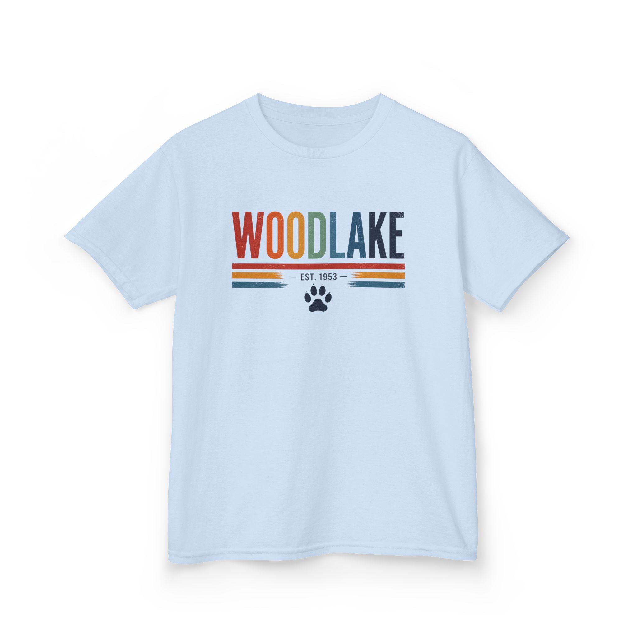 YOUTH Woodlake Tee - EST. 1953 - Retro Stripes & Paw Graphic