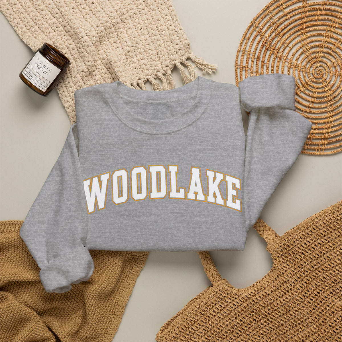ADULT Woodlake Crewneck Sweatshirt | Collegiate Arc Logo Pullover
