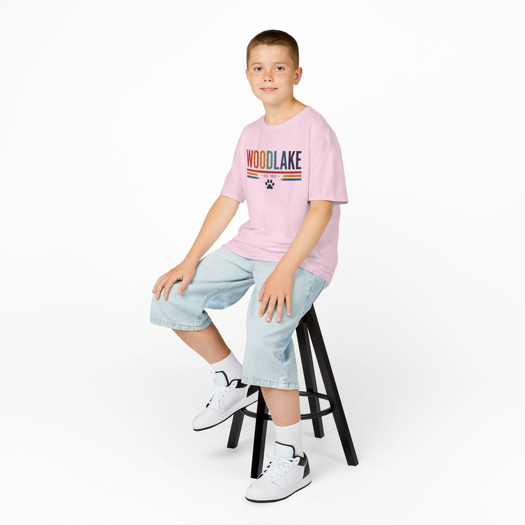 YOUTH Woodlake Tee - EST. 1953 - Retro Stripes & Paw Graphic