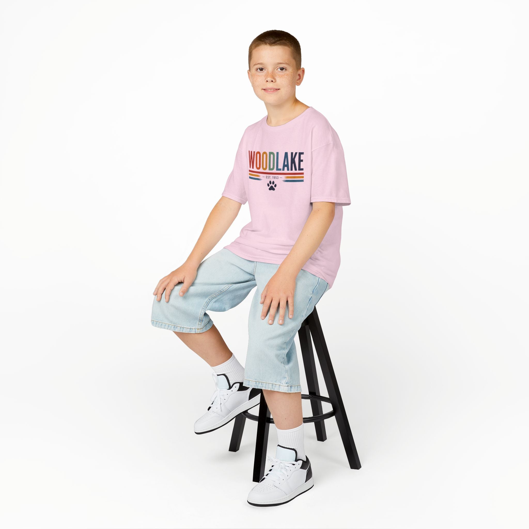 YOUTH Woodlake Tee - EST. 1953 - Retro Stripes & Paw Graphic