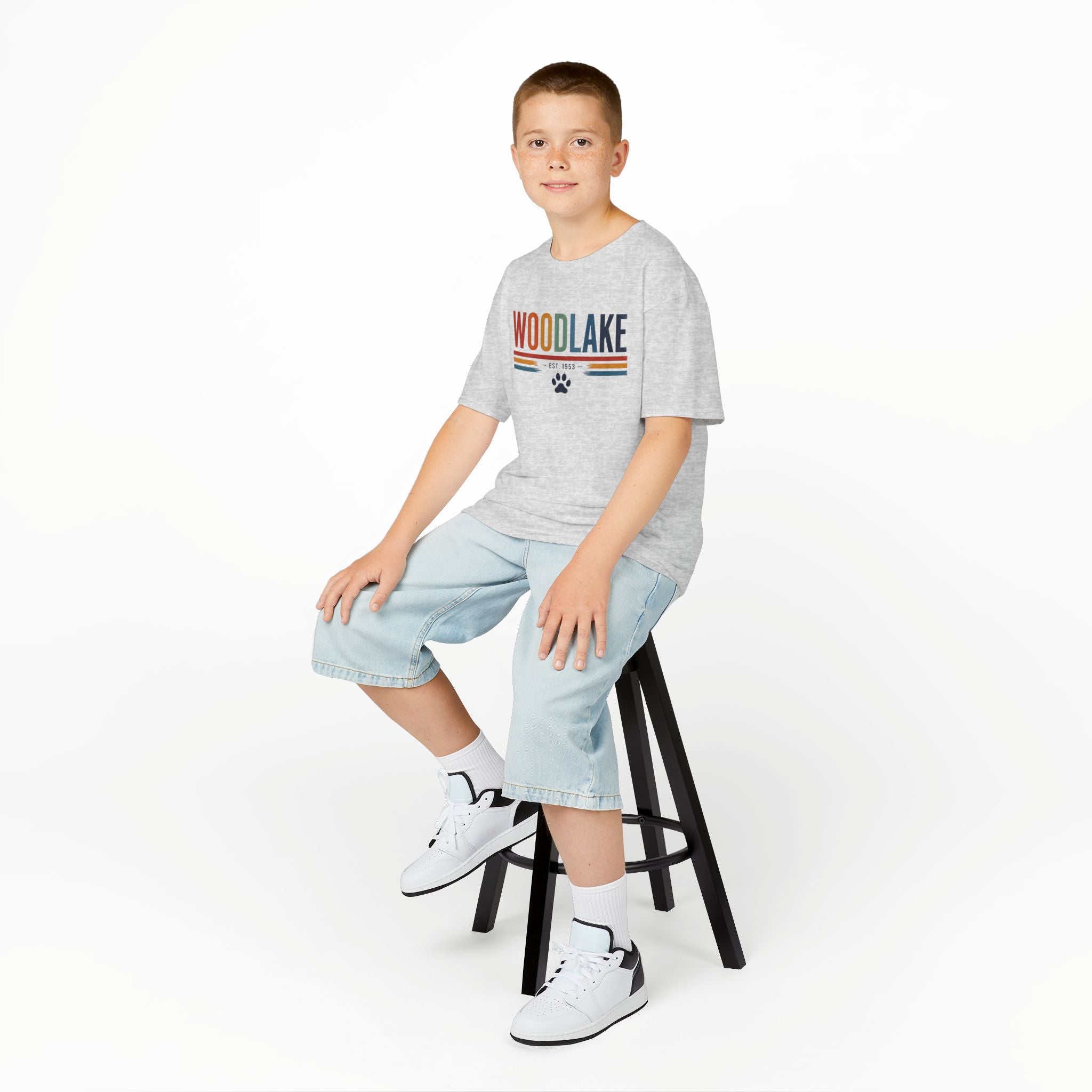 YOUTH Woodlake Tee - EST. 1953 - Retro Stripes & Paw Graphic
